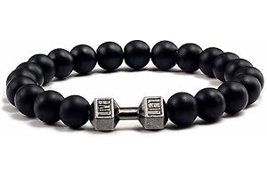 CTDWNT Pulsera de mancuernas para hombre, gimnasio, fitness, piedra de lava volcánica natural, pulsera ajustable de cuentas de piedra natural para hombres