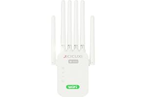JICICUXI WLAN Verstärker, WLAN Repeater mit 6 Antennen, WiFi Repeater für 5.000 m² Abdeckung & 50 Geräte, LAN-Anschluss, Access-Point-Modus, Mondweiß