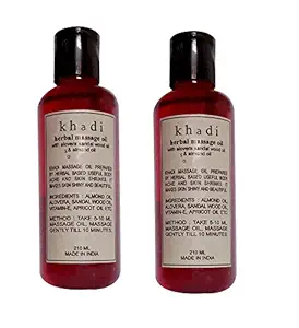 Khadi Sandalwood Massage Oil, 210ml (Pack of 2) by Parvati Gramodyog Herbal Products - Made in India, yellow