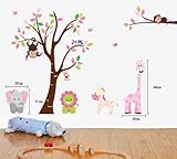 Fungoo large colorful tree & jungle animals wall sticker nursery bedroom wall art decor Elephant/Monkeys/Giraffe/Loin/Owls/zebra Kids room removable decal baby bedroom wall art