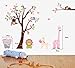 Fungoo large colorful tree & jungle animals wall sticker nursery bedroom wall art decor Elephant/Monkeys/Giraffe/Loin/Owls/zebra Kids room removable decal baby bedroom wall art