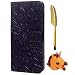Produktbild Flip Handy Schutzhülle für Samsung Galaxy A7 2018 Case Cover mit Tier Kable Stift, Stoßfest Weich PU Leder Brieftasche Damen Herren Karten Magnet Stand Halter Klappetui (Lila)