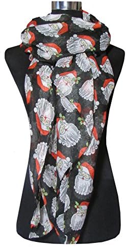Black Lightweight Scarf with Santa Claus Print - Perfect Christmas Stocking Filler!