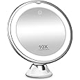 neotimely 10x Magnifying Lighted Makeup Mirror with Touch Control, Bathroom Shower Mirror with Suction Cup, 360 Degree Rotating Arm, Magnifying Mirror with Lights for Home, Bathroom Vanity and Travel