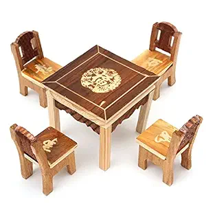 craft expertise wooden cute dollhouse table and chair set for kids-Brown(Pack of 1 set)