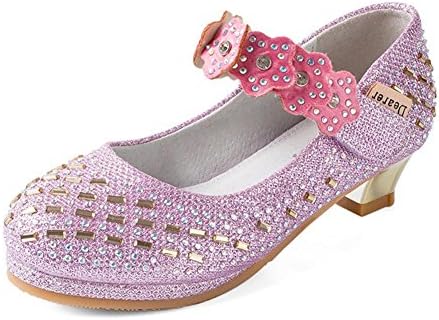 Kids Little Girl Mid Heel Rhinestone Pretty Dance Sandal Mary Jane Platform Wedding Party Dress Pumps (8.5 UK Toddler, Pink)