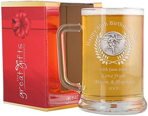 Solid Pewter Rugby Player Feature Man’s 50th Birthday Pint Glass Tankard in a Branded Gift Box