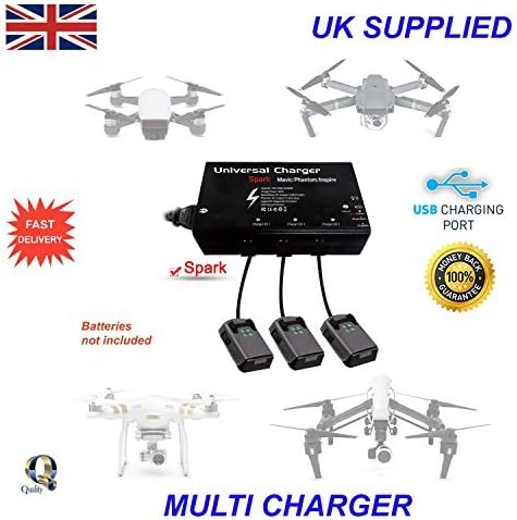 Spark Multi Battery Charger RC Drone charges 3 batteries and 2 USB ports Supplied with 3 Pin UK Fused 220-240v moulded plug