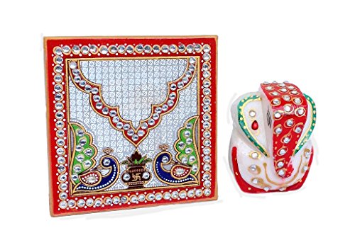 Paheli Craft Metal Lord Laxmi Ganesh Saraswati Idol Statue with Diya Decoration Pooja Showpiece (8X4 inch, Silver)