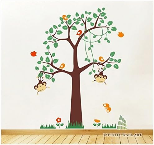 Nursery Tree Wall Stickers Animal Monkey Jungle Safari Kids Wall Art Decals - PD268 / Direction A (Regular)
