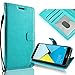 Produktbild Fraelc® Huawei Honor 6X Hülle Lederhülle Flip Case Wallet Cover Handyhülle Standfunktion & Kredit Kartenfächer Schutzhülle für Huawei Honor 6X - Cyan