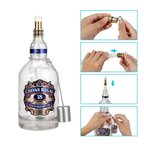 LANMU 3 Stück Wein Flasche Tiki leitet Kit, Tiki Fackel Dochte, Wein Flasche Wicks (With Cover) - 3