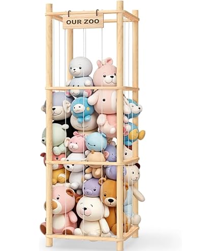 Viyuse Grand support de rangement en bois pour animaux en peluche et jouets, 137,2 cm, pour salle de jeux d'enfants, chambre à coucher, avec roues optionnelles ou base fixe, coin décoratif rond