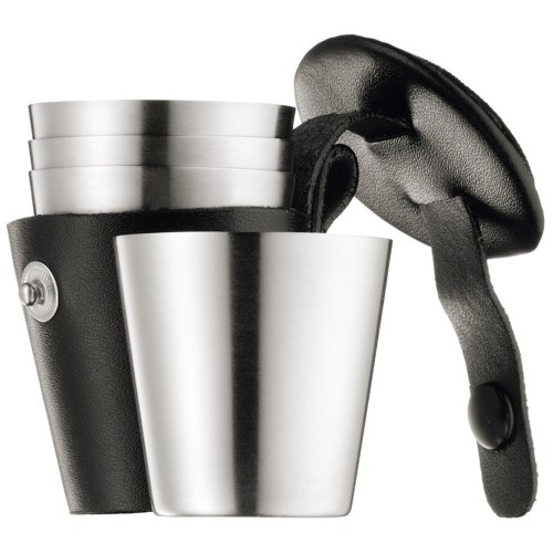 WMF Flachmann-Set Manhattan 20cl Flachmann Trichter Stamper im Lederetui Cromargan Edelstahl rostfrei - 2