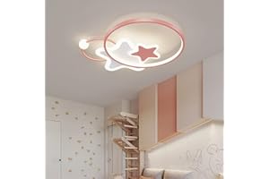 LANEKD LED Plafonnier Enfant Fille Garçon Chambre Deco Lumière Suspension Dimmable avec Télécommande Moderne étoile forme Design Acrylique Plafond Luminaire pour Restaurant Salon Cuisine Ø52*H6cm (Rose)