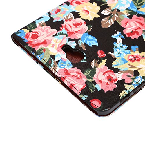 SZHTSWU Kunstleder Tasche für Samsung Galaxy Tab A 10.1 (2016) T580N/T585N, Seitlicher Magnetverschluss Schönem Floralem Blumen Muster PU Leder Tasche Hülle Tablette Case Schutzhülle Flip Wallet Ledertasche mit Kartenfächern und Ständerfunktion für Samsung Galaxy Tab A (2016) T580N / T585N 25,54 cm (10,1 Zoll) Tablet-PC,(Schwarz Blumen) - 7