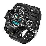Herrenuhr Klassisch Multifunktion Sport Wasserdicht Quarz Uhren,Hevoiok Neu Bunt Kaltes Licht LED Doppelte Anzeige Outdoor-Abenteuer Elektronik Herren Luminous Armbanduhr (Schwarzer)