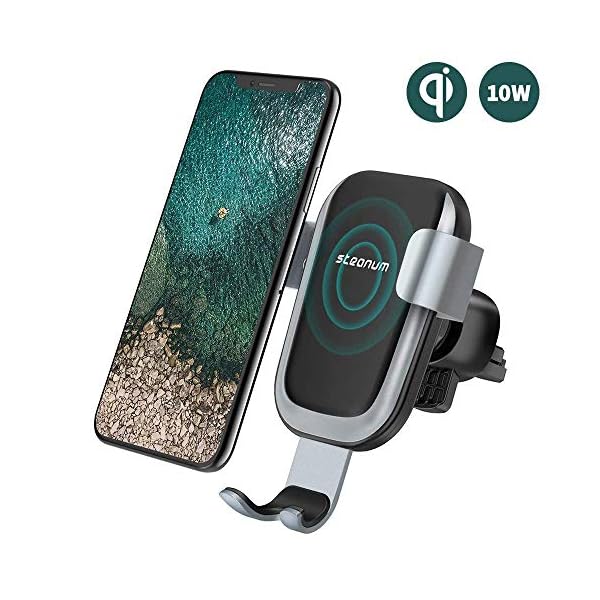 steanum Qi Handy Halterung für Auto,Induktions Autohalterung Air Vent Phone Holder Kompatibel für iPhone 11 Pro Max/Xs Max/Xs/Xr/X/8/8Plus,Galaxy S9/S8//S7/S6,Note 5/8, Schwarz