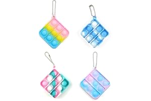 ZeroNine 4 Pack Fidget Toy Key Chain,Pop Bubble Fidget Sensory Toys for Family Kids Students Friends Stress Relief Anxiety Stress, Restore Emotions Gift For Adult Kids (Square)