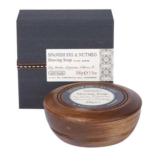 Bath House Spanish fig & Nutmeg Shaving Soap in Wooden Bowl - 100g