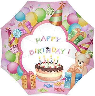 Happy Birthday Gift Balloons Anti Rain Windproof Travel Golf Sports Foldable Umbrella