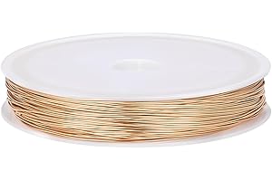 Beebeecraft Alambre de Cobre para Manualidades Calibre 24 0.5 mm 50 Metros Chapado En Oro 18K 164 pies Redondo Pulido Resistente Al Deslustre Alambre para Joyería con Carrete para Hacer Joyas