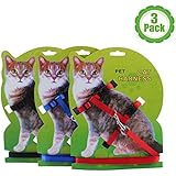 Katzengeschirr mit Leine, 3er-Set, Haustier-Geschirr und Leine, Auch für Hasen und Kaninchen geeignet, Verstellbar, Farben: Blau, Rot, Schwarz