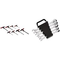 Amazon Basics - Innensechskantschlüssel-Set, mit T-Griff, 8 Teile, 2 -10 mm & Ratschenschlüssel-Set, metrisch, 5-teilig
