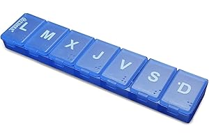 BRICORECHE Pastillero semanal 1 toma pequeño, pastillero pequeño 1 toma, pastillero semanal español 7 dias, pastillero pequeño hombre y mujer color a elegir, pastilleros semanales pequeños (Azul.)