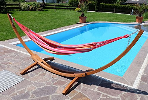 350cm Hängemattengestell MONA Gestell aus Holz Lärche mit bunter Tuch Hängematte von AS-S - 7
