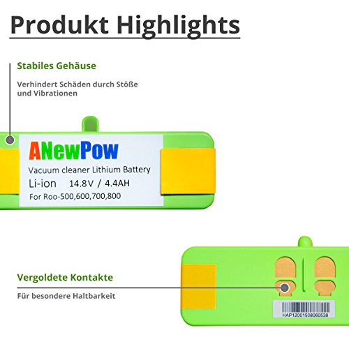 Lithium-Ionen-Akku (Li-Ion) 4400mAh passend zu allen iRobot Roomba 500er, 600er, 700er, 800er Serien (zum Beispiel 500, 510, 530, 531, 532, 533, 535, 536, 537, 550, 551,560,561, 562, 563, 564, 570, 571 577, 578, 580,600, 610, 611, 650, 700, 760, 770, 780, 790, 870, 880) - 2