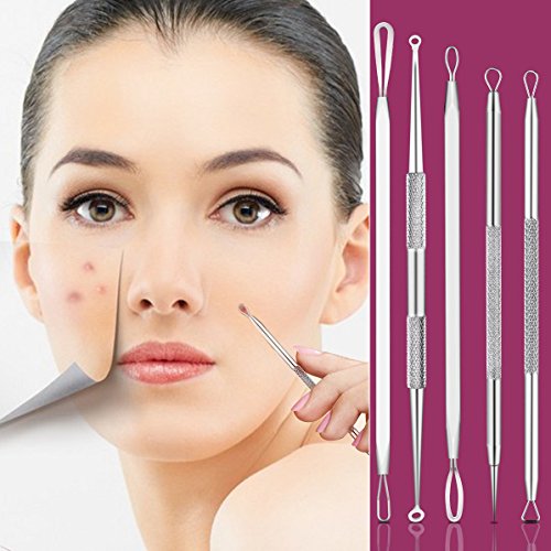 5 Stücke Mitesserentferner -Komedonenquetscher Set Aus Edelstahl+Kostenlos Benutzerhandbuch – Doppelseitig -Nagelhautschieber Werkzeug Professionell Gesundheit Behandlung für Pickel Whiteheads Akne Extraktoren Risikofrei Glatte Nose Gesicht Haut - 6