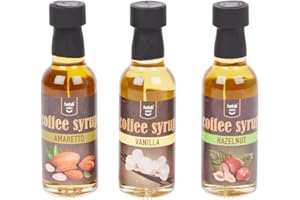 OsoRetail pack de 3 botellas de sirope de café | Funlab Select Almíbar de Avellana, Almíbar de Vainilla y Almíbar de Amaretto | para cafés y bebidas calientes | 3x 45ml
