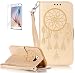Produktbild Samsung Galaxy S6(2015) Neu Design Hülle mit Panzerglas,ISENPENK Original Flip Bookstyle Cover Wasserdicht Shockproof Anti Slip Protection Stoßfest Leather Case mit Standfunktion,3D Fangen Traum Campanula Muster Pattern Wallet Case mit Intern Karte Schlitz,Anti-Sturz Stoßdämpfend Magnetic Closure Handygürtel Wallet Tasche Schutzhülle Leathertasche für Samsung Galaxy S6(2015) 5.1Zoll-[Campanula pattern,gold]+Panzerglas/Schutzfoile/Displayschutzfolie