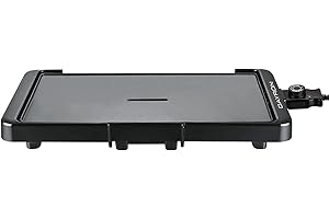 7H DAYRON Dayron - Plancha de Asar Antiadherente 2200W, Aluminio/Baquelita, Uso Doméstico, Carne, Pescado, Verduras, Placa Estriada/Lisa, Regulador Temperatura, Dimensiones 51.5x25x7.5cm (Largo x Ancho x Alto)