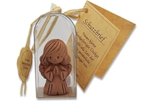 BARTL Anioł stróż klęczący z glinianym listem ochronnym, ręcznie wykonany, pojedynczy element, wysokość ok. 4 cm