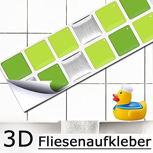 Grandora 7er Set 25,3 x 3,7 cm adhesivo azulejos verde claro plata mosaico I 3D autoadhesivo decoración cocina baño vinilos decorativos papel aluminio W5290