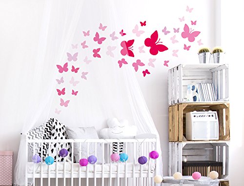 I-love-Wandtattoo WAS-10073 Kinderzimmer Wandsticker Set "Pinke Schmetterlinge für Mädchen" 40 Stück zum Kleben Wandtattoo Wandaufkleber Sticker Wanddeko