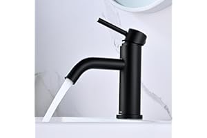 DETBOM Mitigeur de Lavabo, Robinet de Lavabo Réglable Chaud et Froid, Robinet Salle de Bain Monocommande, Robinet en Acier Inox, Aérateur Amovible, Sans Plomb, Noir
