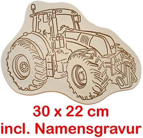 'Sticky Jam Breakfast Board "Tractors Motif Form Rack – 2 Wooden Single Piece Includes Name Engraving Cold Cuts Board Bread and Snack Board 30 x 22 cm