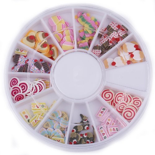 EOZY Pack of a Wheel Sweet Shape Polymer Clay Fimo 3D Nail Art Tips Cellphone DIY Decoration Decal Stickers Pro Set-12 Colors