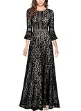 maxikleid spitze weiß Empire-Taille mit Taille Hohl MIUSOL Damen Trompete Armel Spitzen Hochzeit Kleid Cocktail Maxi Abendkleid Schwarz M