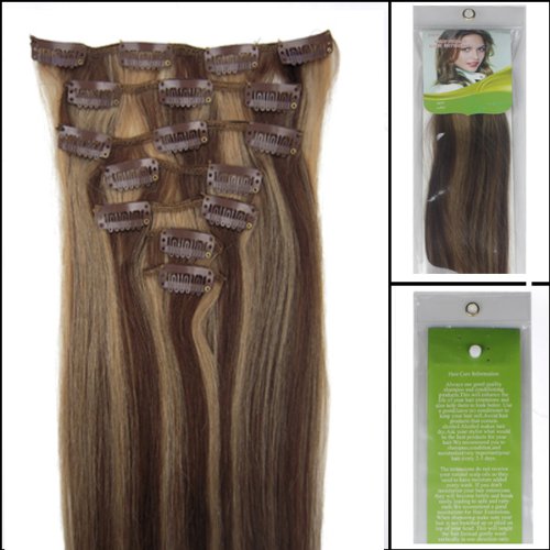 15'' 18'' 20''22'' 7pcs Clip in Remy Real Human Hair Extensions Straight 24 colors for Choose Beauty Hair Style (18inch 70g, 4/27 medium brown mixed with dark blonde)