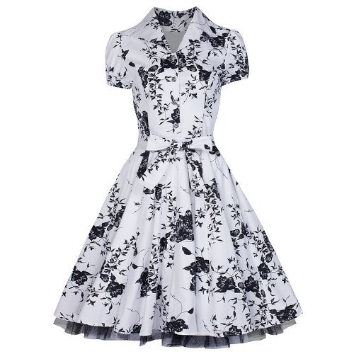 Pretty Kitty Fashion White Floral Tea Swing Dress