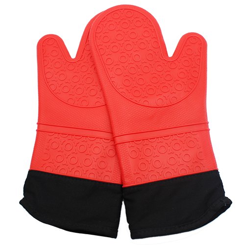 PURENJOY Silikon Ofenhandschuhe - Extra Lange Hitzebeständige Gesteppte Baumwolle Futter, Große Grillen Kochen Rutschfeste Wasserdichte Küche Handschuhe