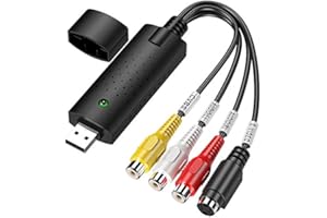 AUELEK VHS to Digital Converter, Video Grabber USB Capture Card, USB 2.0 Video Audio Grabber, Audio Video Digitize Converter Adapter VCR to DVD Converter for Windows/Mac