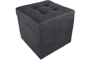 ‎POSTERGALERIA postergaleria Polsterhocker, 45x45 cm, Farbe Graphit – weicher Sitz, aufklappbar mit Stauraum (50l) hält Einer Belastung von bis zu 100 kg Stand, Geflecht – Hocker für Wohnzimmer, Schlafzimmer, Diele