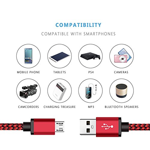 Micro USB Kabel Nylon, BeneStellar (3 Pack 3m) High Speed USB 2.0 A Male auf Micro B Synchronisations und Ladekabel für Android, Samsung, Huawei, HTC, Sony, Nexus, Xiaomi und mehr (Rot 3m) - 4