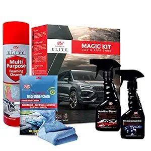 UE Car Interior Cleaning Kit (Pack of 4 Items) Glass Cleaner,Dashboard Polish, Interior Foaming, Micro Fiber Cloth
