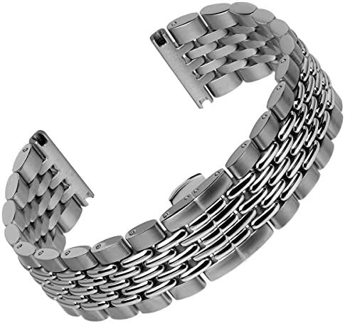 Geckota® Stainless Steel Watch Strap Beads of Rice, Butterfly Buckle, Brushed/Polished, 20mm